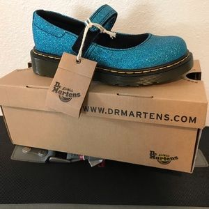 Girls Brand New Dr Marten Blue Sparkly Mary Janes